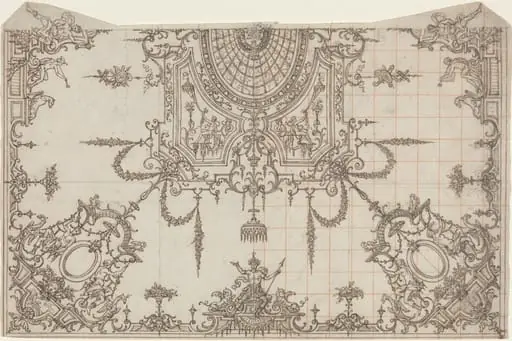 An Elaborate Ceiling with Trellises and Seated Figures, by Jean Bérain