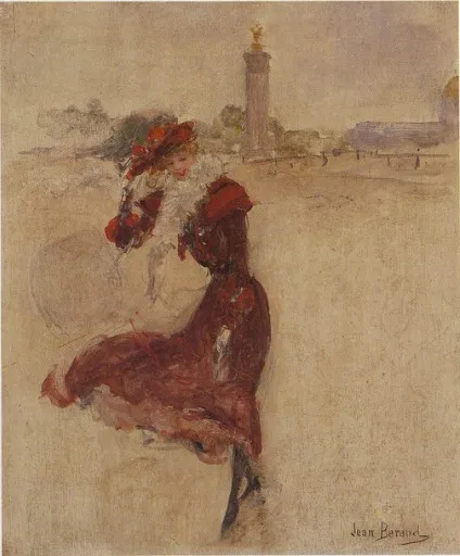 Parisienne in a Red Dress, by Jean Béraud, oil, 1900
