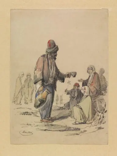 A Dervish offering water to resting women, by Jean Brindesi
