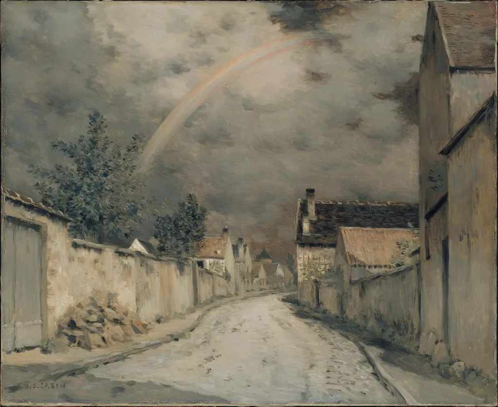 Village Street with a Rainbow, by Jean Charles Cazin, oil, 1881