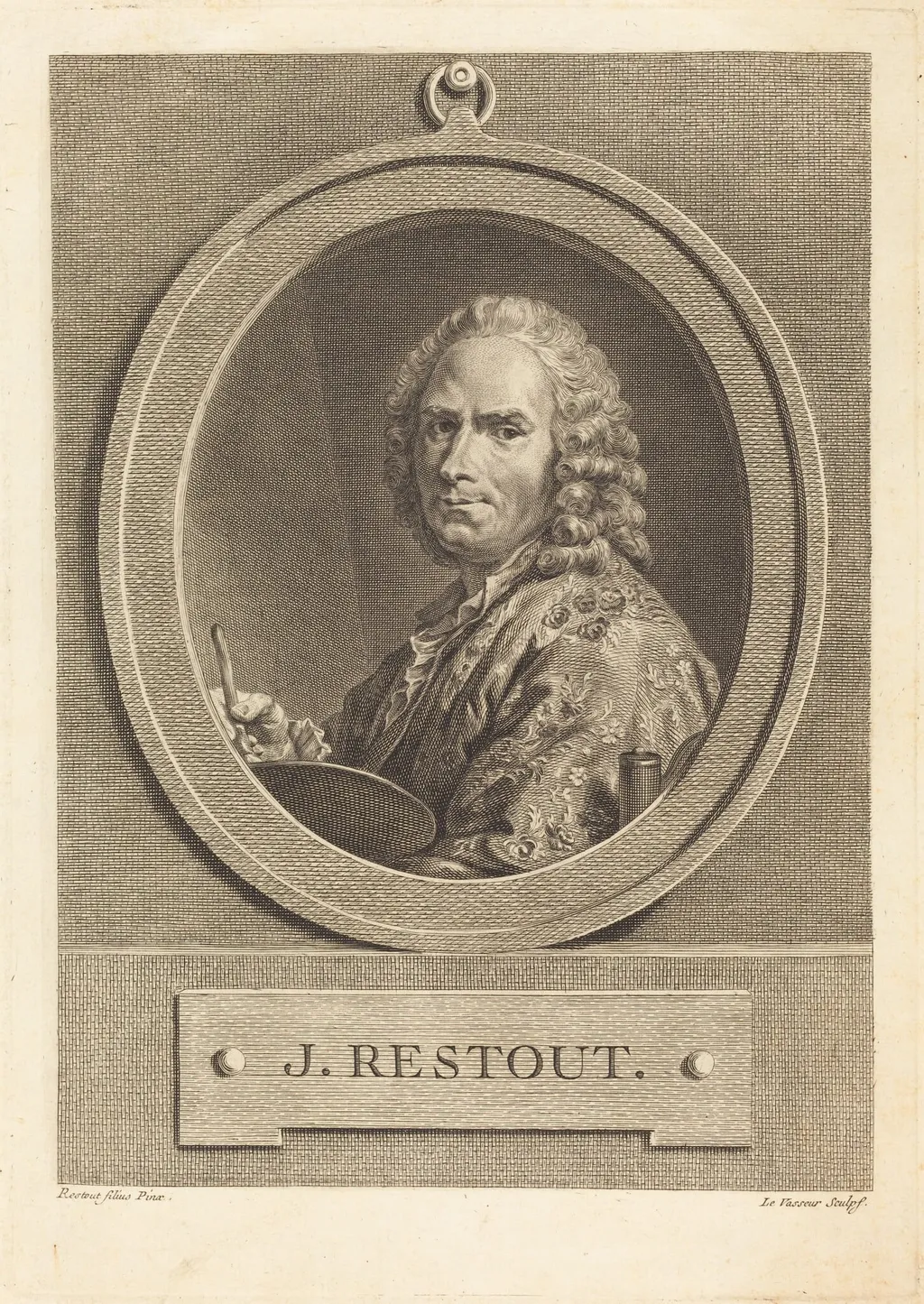 Jean Restout, by Jean Charles Levasseur, ink, 1771