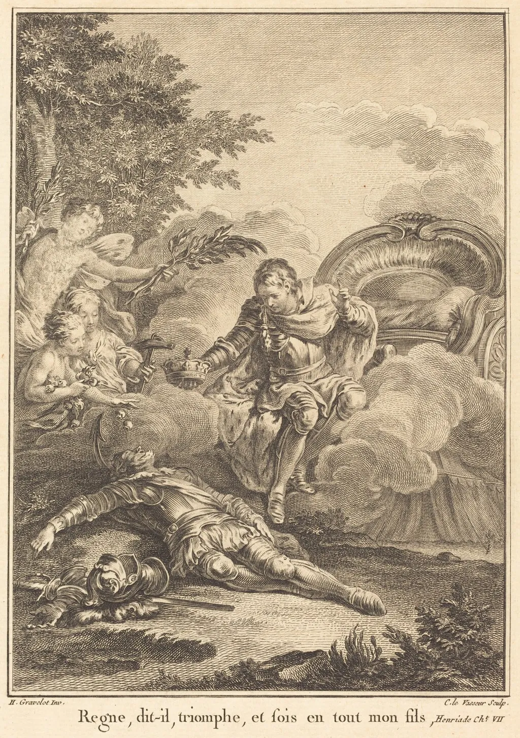 Regne, dit-il, triomphe, et sois en tout mon fils, by Jean Charles Levasseur, ink, 1775