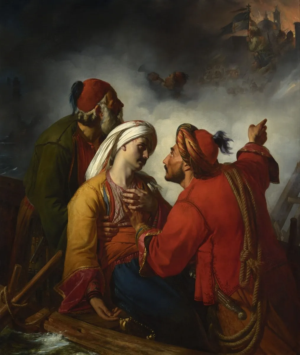 Officier grec blessé, by Jean-Claude Bonnefond, oil, 1826