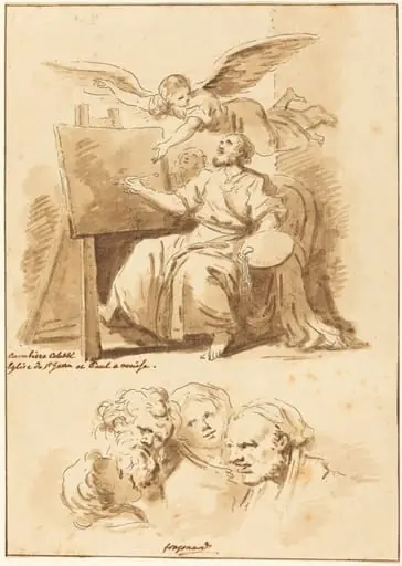 Saint Luke at His Easel and Four Expressive Heads, by Jean-Claude-Richard, Abbé de Saint-Non