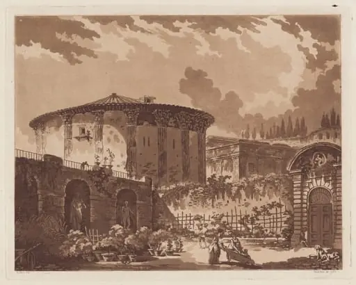 View in the Garden of a Roman Villa, with the Temple of Hercules Victor and the Temple of Portunus, by Jean-Claude-Richard, Abbé de Saint-Non