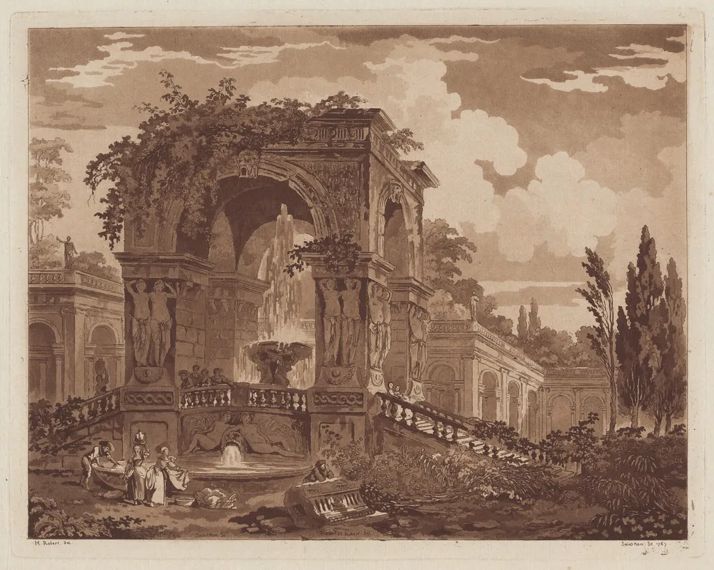 View of an Antique Fountain, by Jean-Claude-Richard, Abbé de Saint-Non, ink, 1767
