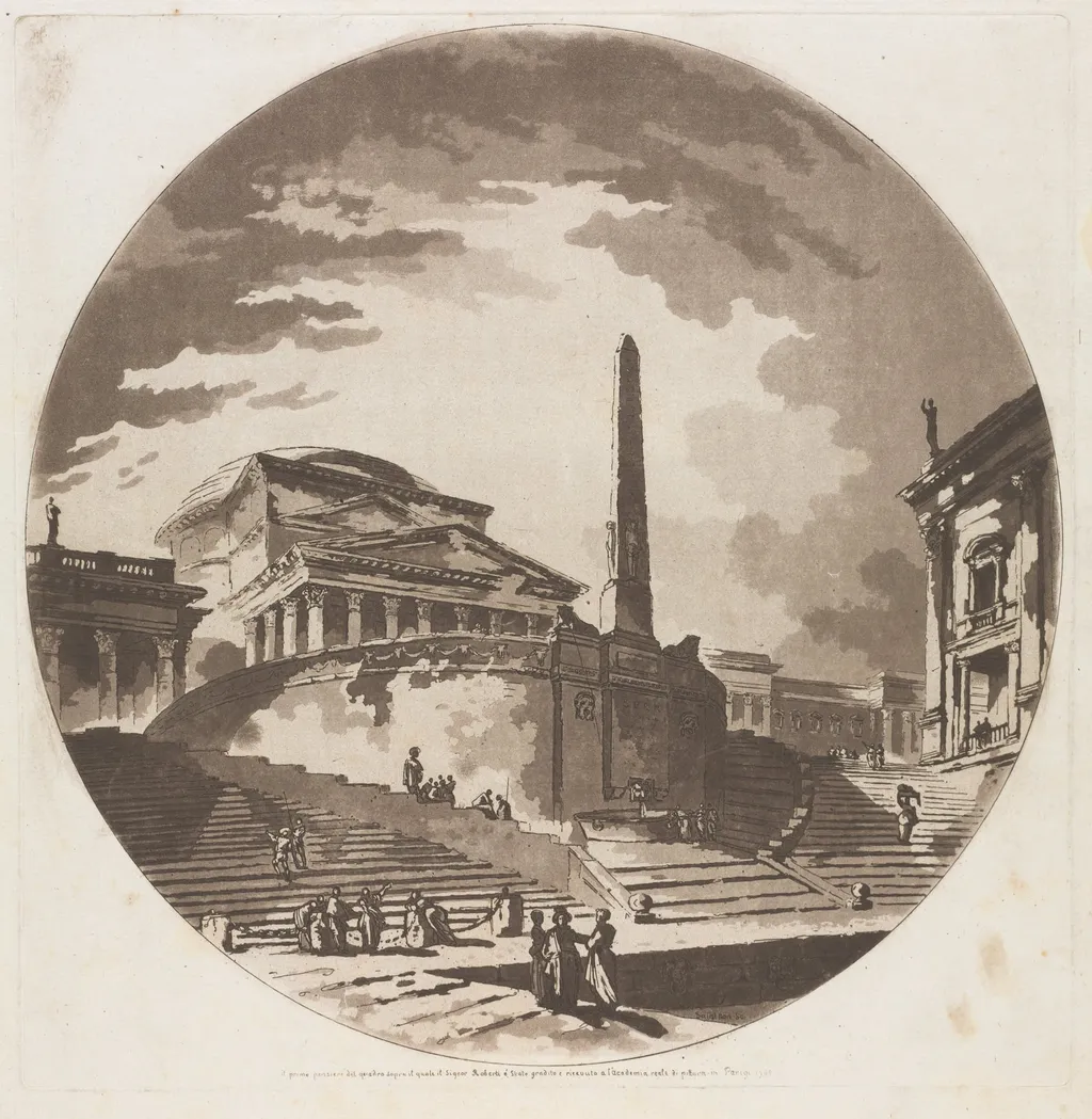 View of the Rotunda with Stairs on the Tiber, by Jean-Claude Richard de Saint-Non, 1766