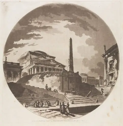 View of the Rotunda with Stairs on the Tiber, by Jean-Claude Richard de Saint-Non