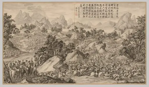 Battle at Heshi Kuluke: from Battle Scenes of the Quelling of Rebellions in the Western Regions, with Imperial Poems