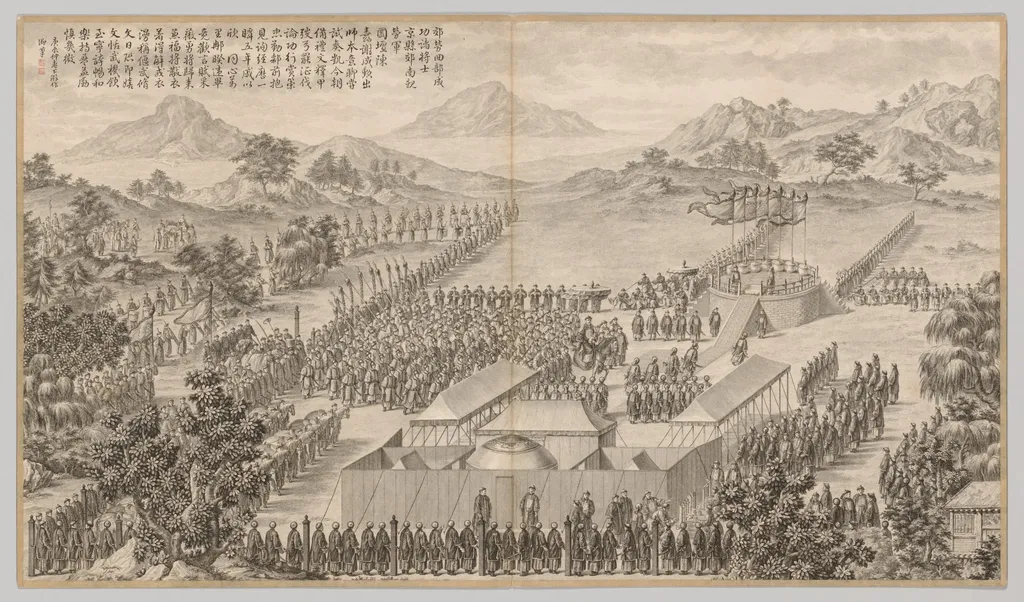 Rewards to Generals and Officers in Quelling the Uigurs: from Battle Scenes of the Quelling of Rebellions in the Western Regions, with Imperial Poems, by Jean Damascene Sallusti, 1770