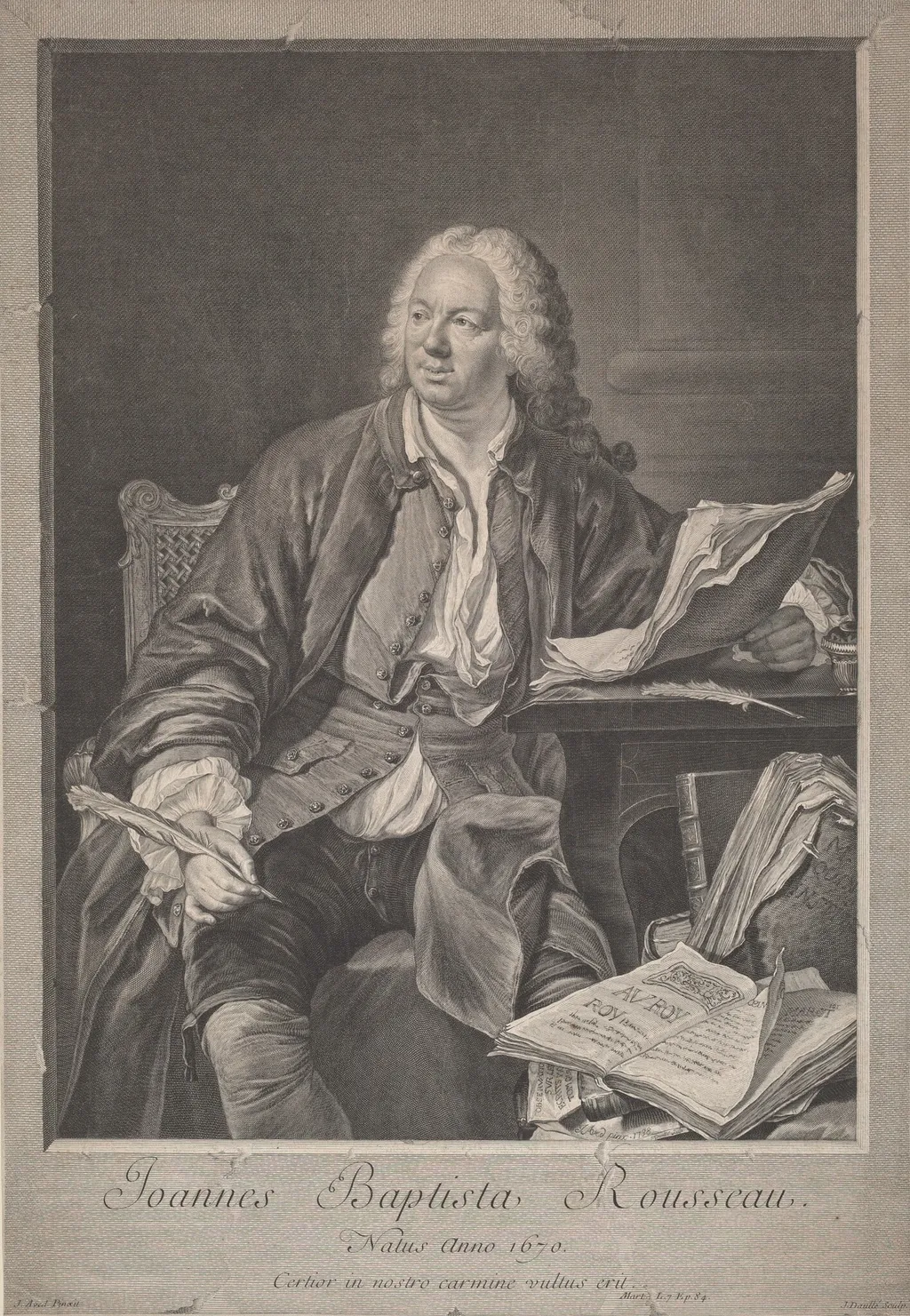 Jean-Baptiste Rousseau, by Jean Daullé, ink, 1738
