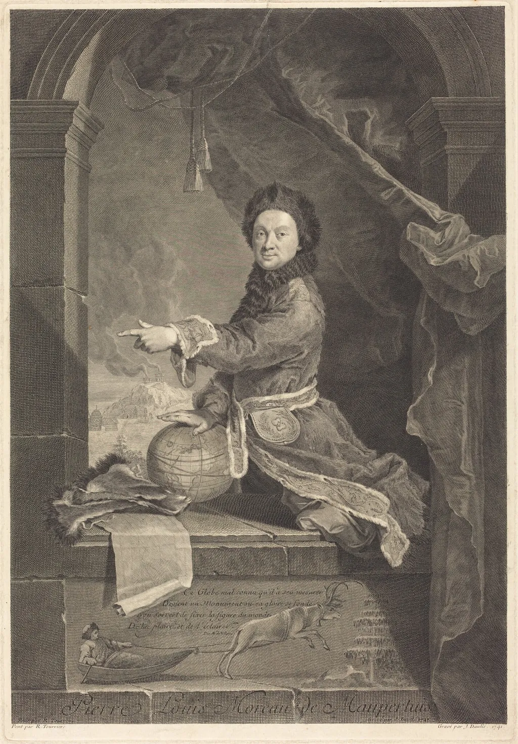 Pierre Louis Moreau de Maupertuis, by Jean Daullé, ink, 1741