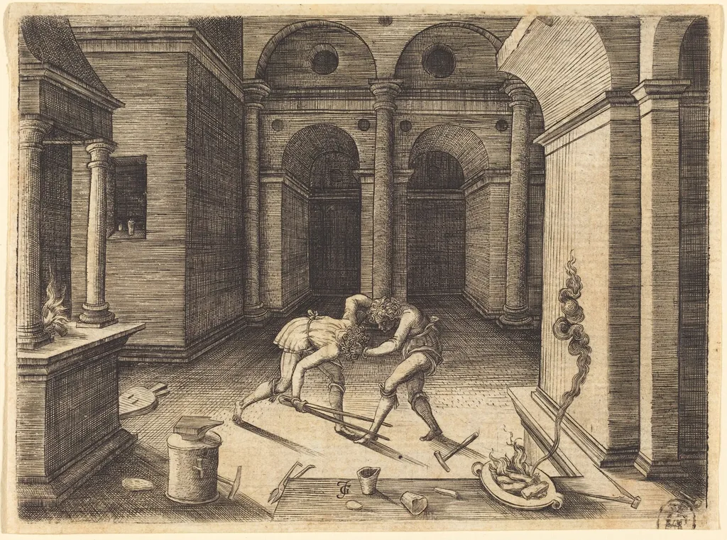 Two Apprentices Fighting, by Jean de Gourmont I, ink, 1518