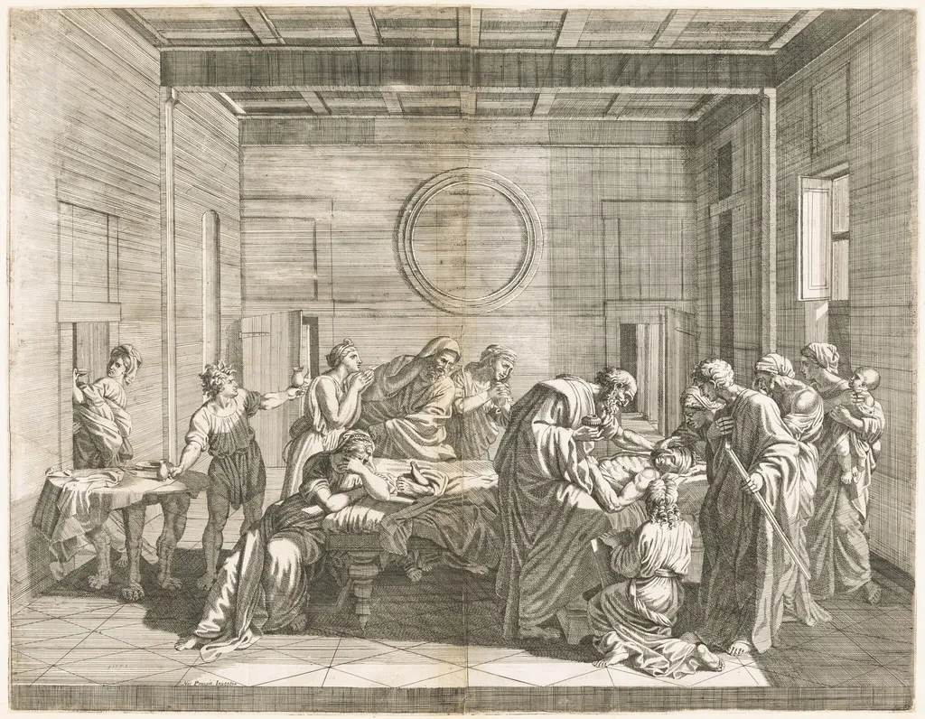 Extreme Unction, by Jean Dughet, ink, 1650