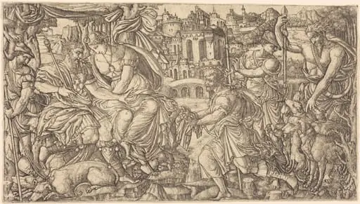 A King and Diana Receiving Huntsmen, by Jean Duvet