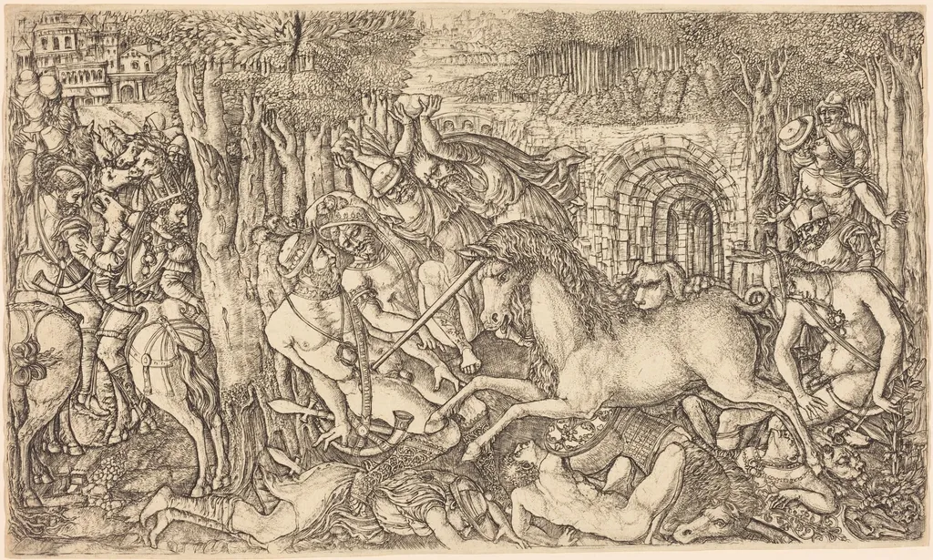A King Pursued by a Unicorn, by Jean Duvet, ink, 1555
