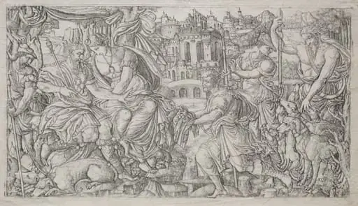 Huntsman Presenting a Gift to a King, by Jean Duvet