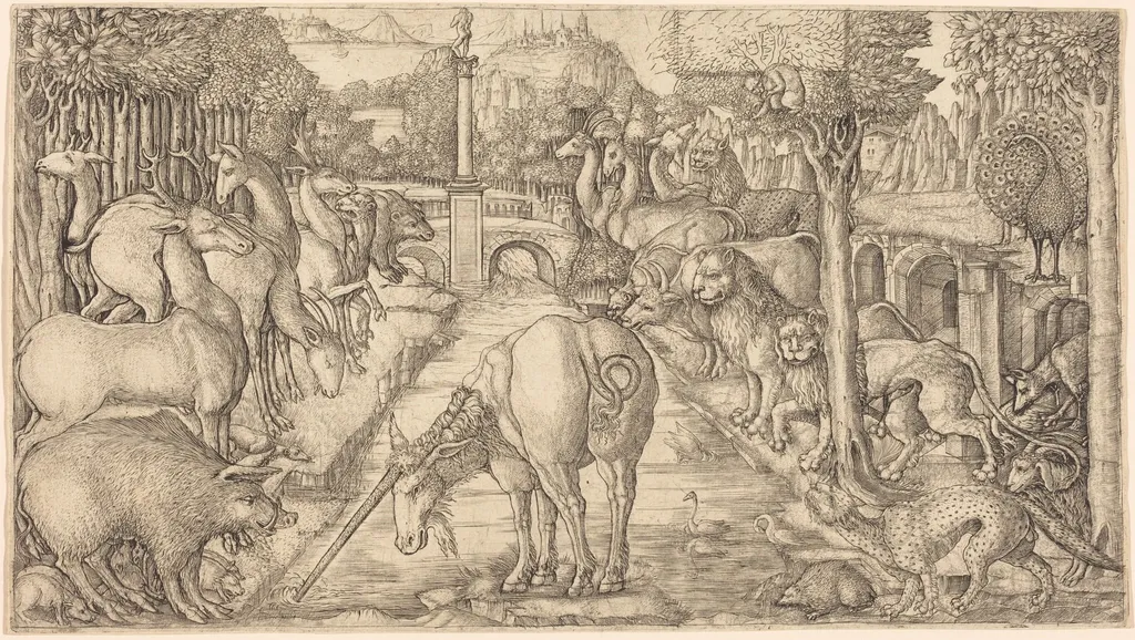 The Unicorn Purifies the Water with Its Horn, by Jean Duvet, ink, 1558