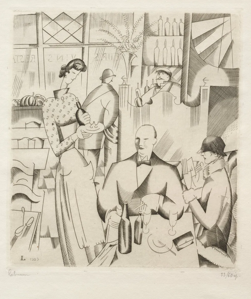Dinner at the Bistro, by Jean-Émile Laboureur, 1923