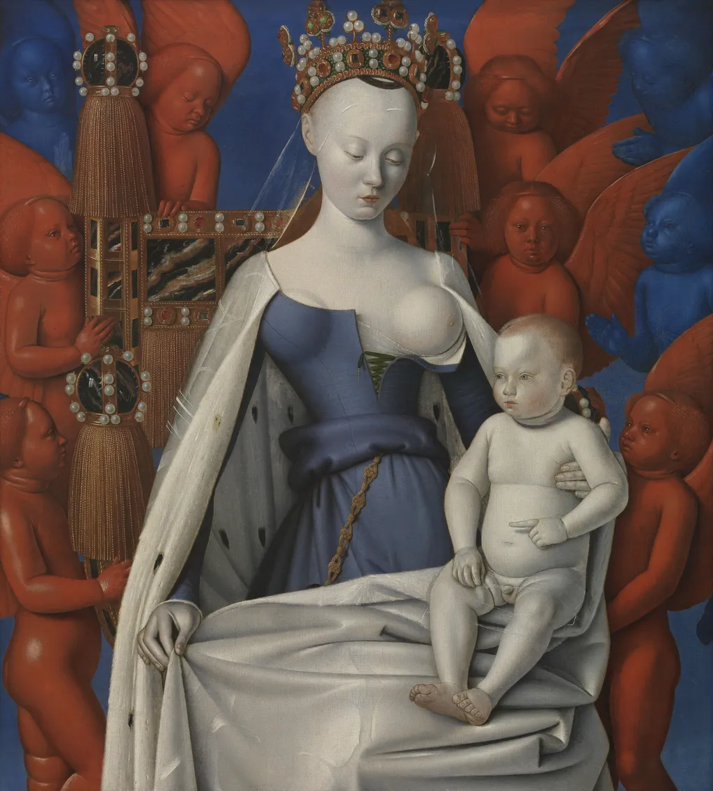 Virgin and Child Surrounded by Angels, by Jean Fouquet, oil, 1450