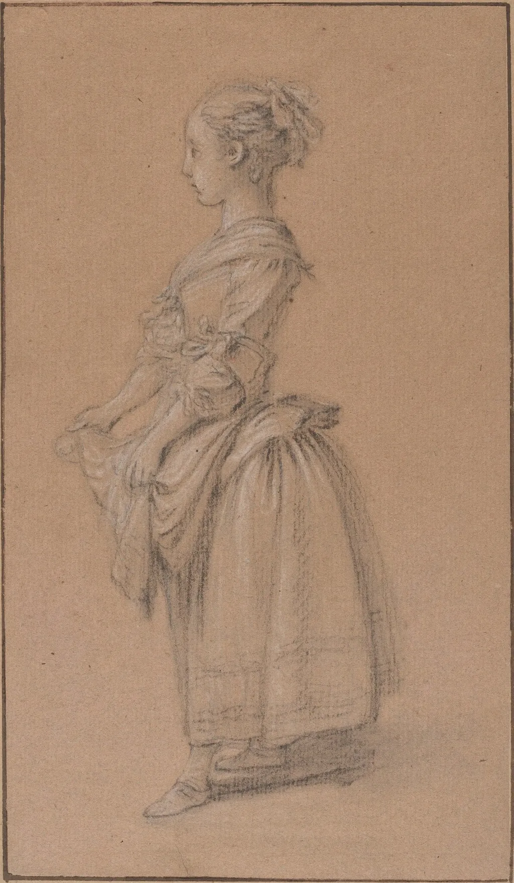 A Girl in Peasant Dress, by Jean-François Clermont, chalk, 1750