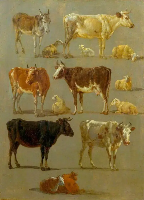 Studies of Animals: Cows and Oxen, Sheep and a Donkey, by Jean-François Legillon