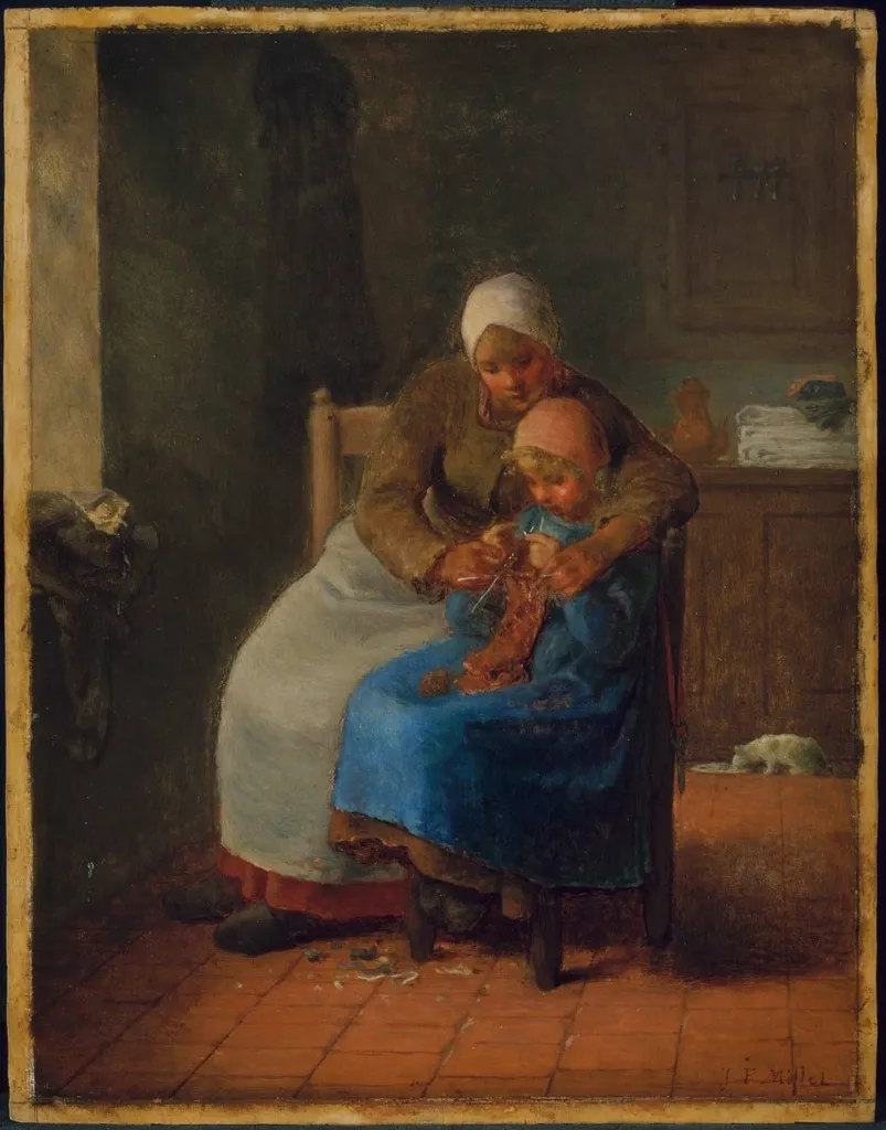 Knitting Lesson, by Jean François Millet, unspecified, 1860