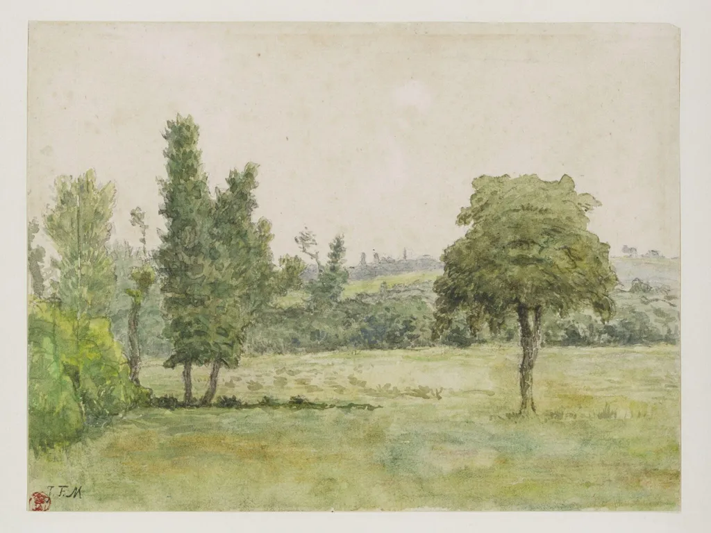 Meadow with trees, by Jean François Millet, watercolor, 1867