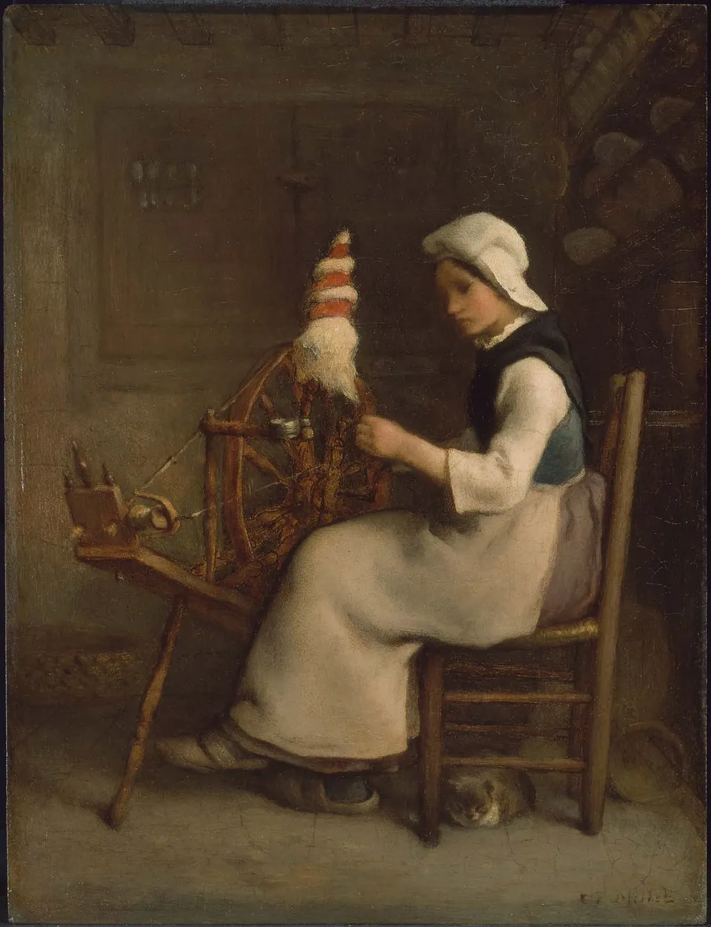 Seated Spinner (Emélie Millet), by Jean François Millet, oil, 1854