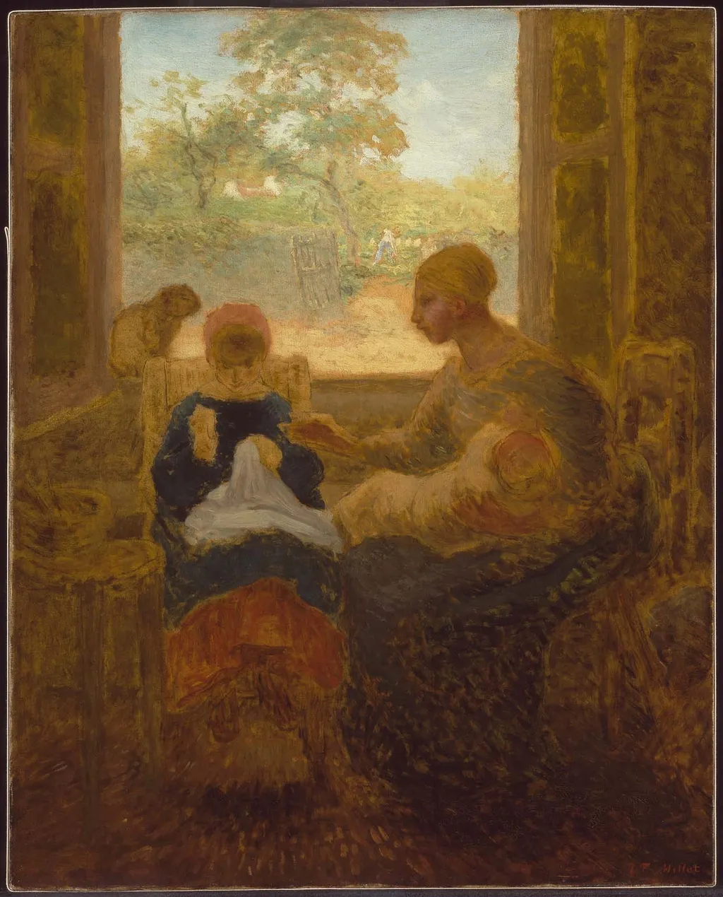Sewing Lesson, by Jean François Millet, oil, 1874