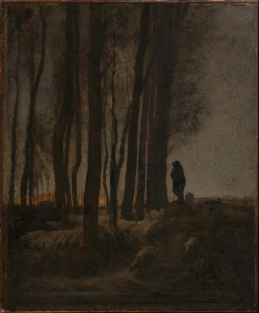 Shepherd and Flock at the Edge of the Forest, Evening, by Jean François Millet, oil, 1853