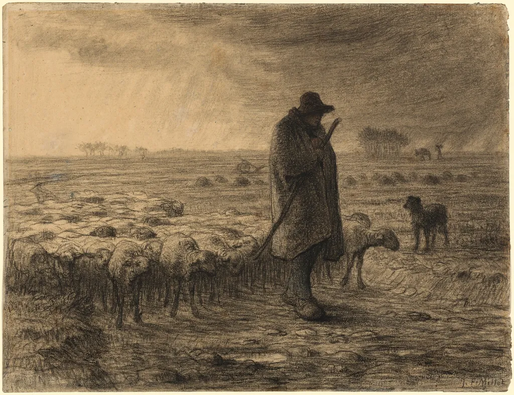 Shepherd Returning with His Flock, by Jean François Millet, pastel, 1860