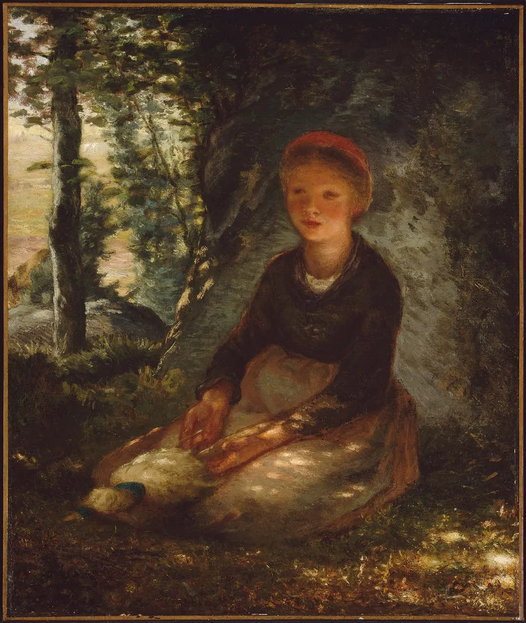 Shepherdess Seated in the Shade, by Jean François Millet, oil, 1872