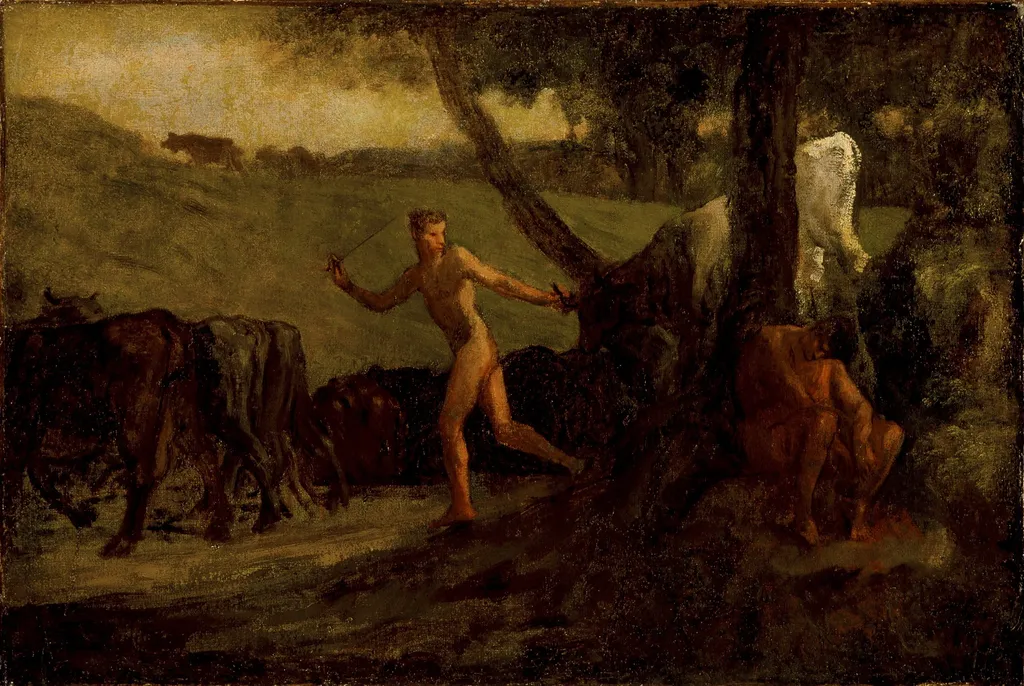 Study for 'Mercury Leading the Cows of Argus to Water', by Jean François Millet, oil, 1846