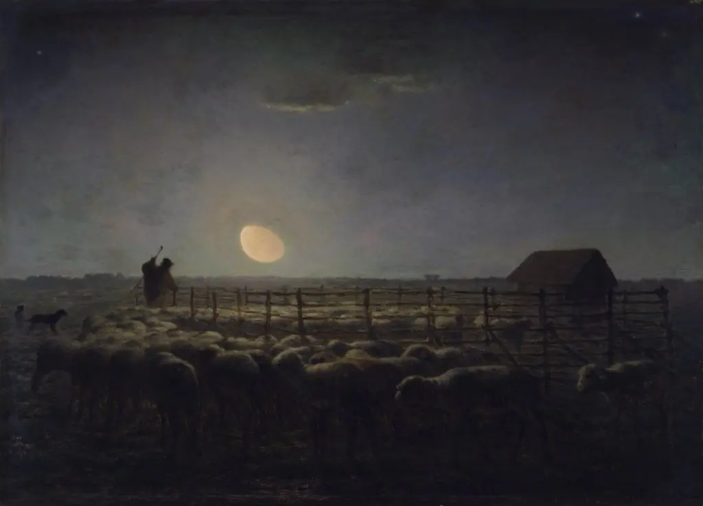 The Sheepfold, Moonlight, by Jean François Millet
