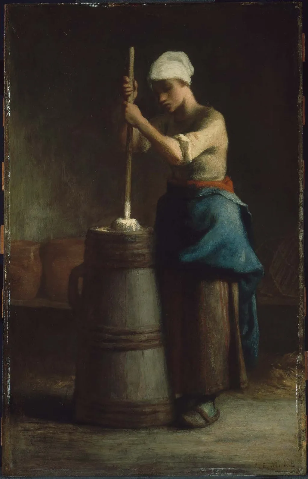 Young Woman Churning Butter, by Jean François Millet, unspecified, 1849