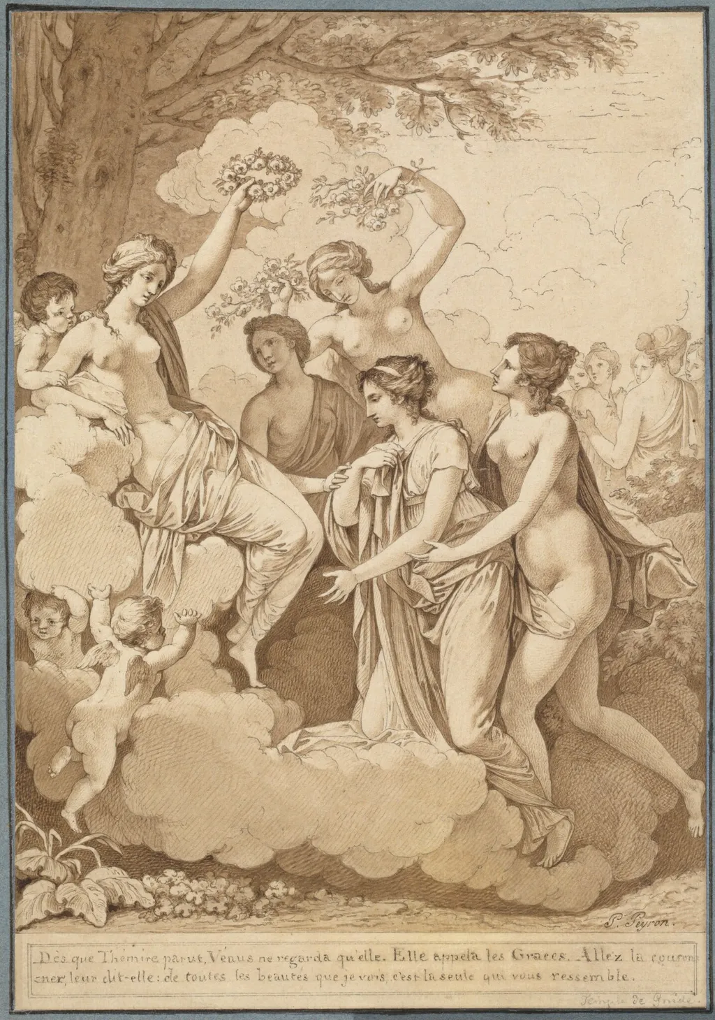 Venus and the Graces Crowning Thémire, by Jean-François Pierre Peyron, ink, 1796