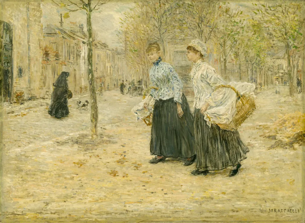 Two Washerwomen Crossing a Small Park in Paris, by Jean-François Raffaëlli, unspecified, 1896
