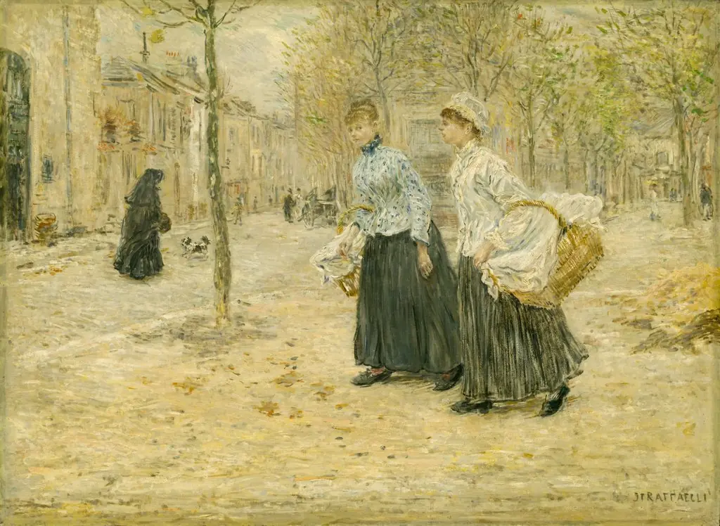 Two Washerwomen Crossing a Small Park in Paris, by Jean-François Raffaëlli