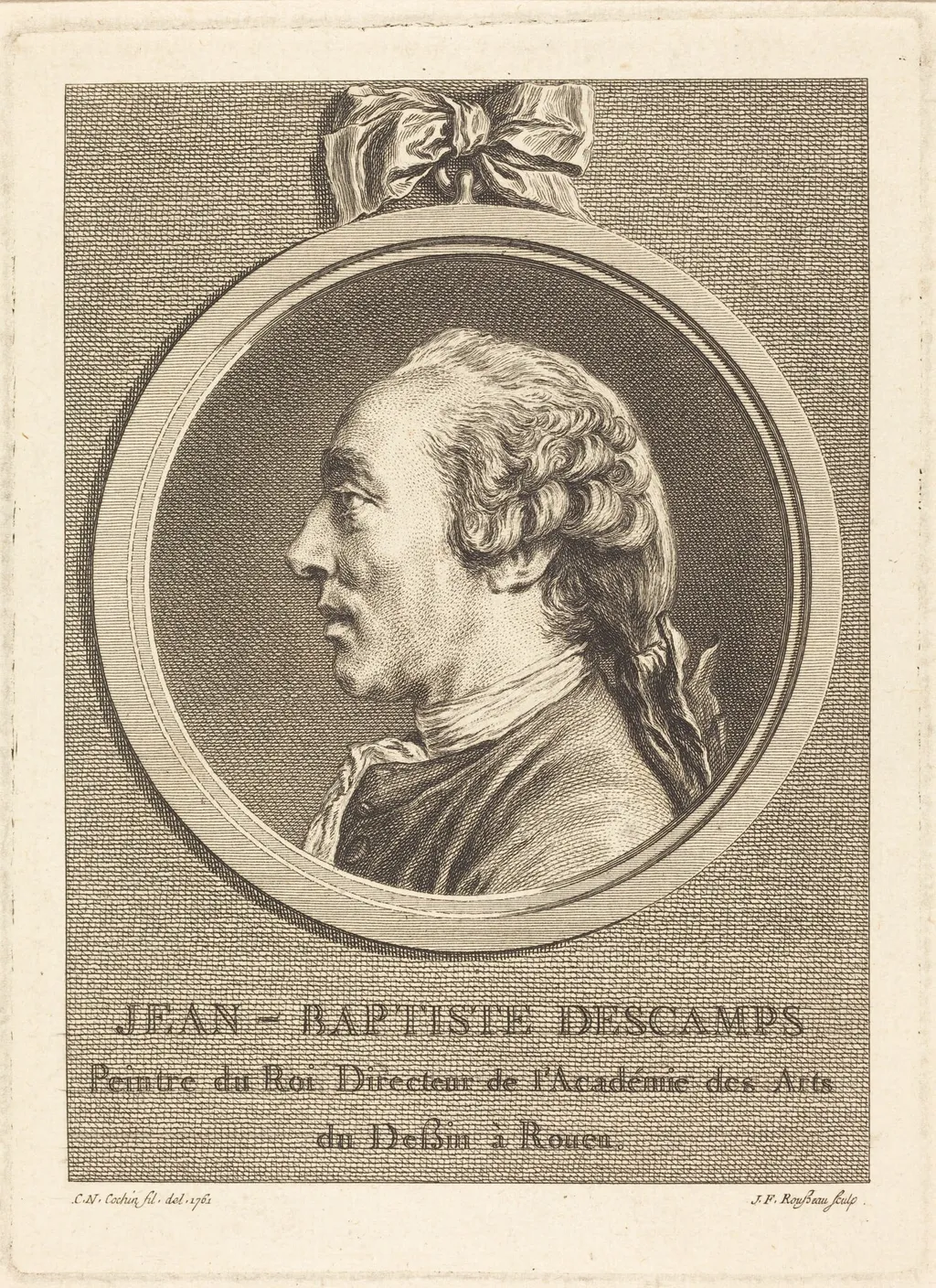 Jean Baptiste Descamps, by Jean Francois Rousseau, ink, 1761