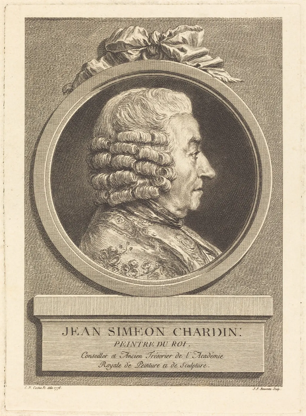 Jean Baptiste Simeon Chardin, by Jean Francois Rousseau, ink, 1776
