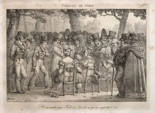 Promenade in the Tuileries. What are they looking at?, by Jean Henri Marlet