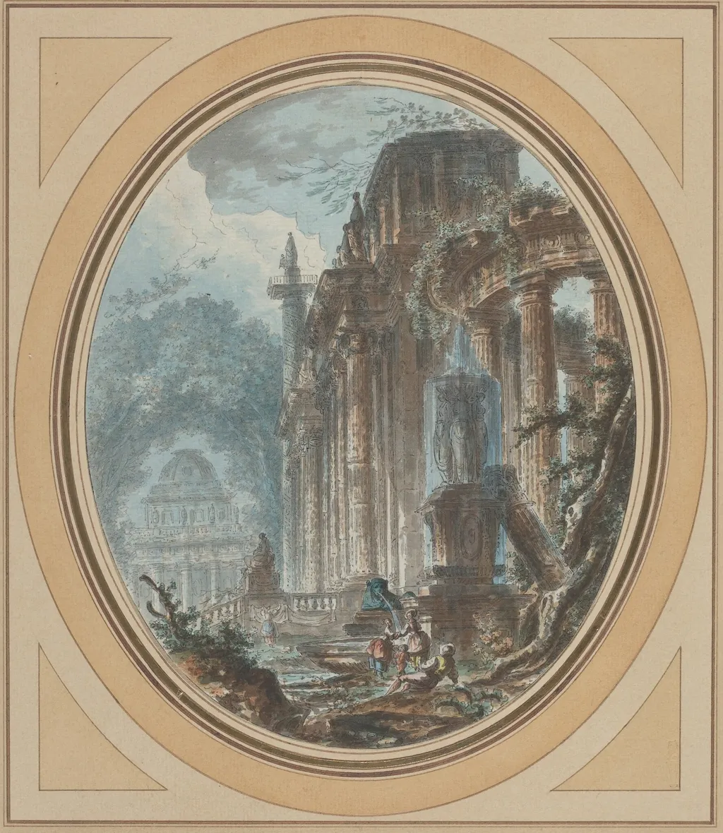 Garden Capriccio with Antique Ruins, by Jean Henry Alexandre Pernet, ink, 1788