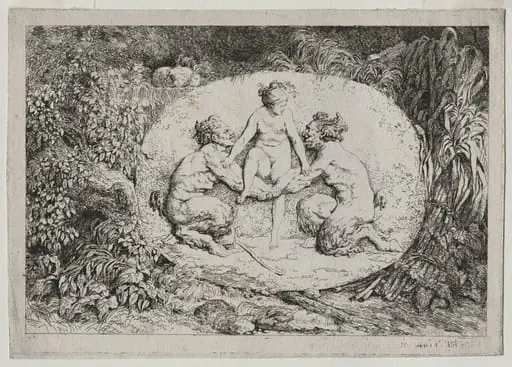 Bacchanales: Nymph Supported by Two Satyrs, by Jean Honoré Fragonard