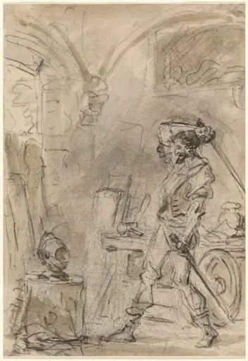 Don Quixote about to Strike the Helmet, by Jean Honoré Fragonard