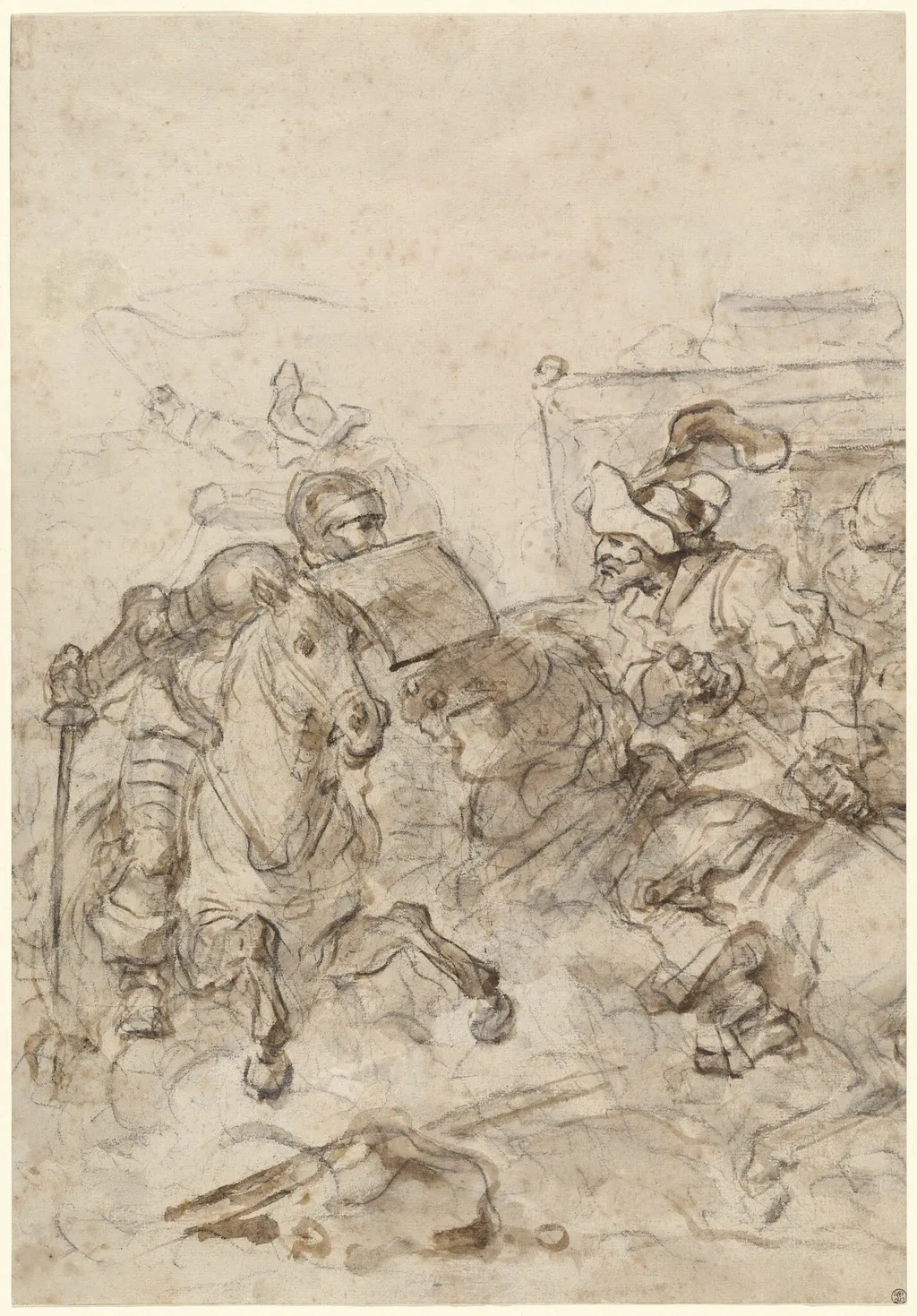 Don Quixote Attacking the Biscayan, by Jean Honoré Fragonard, charcoal, 1784