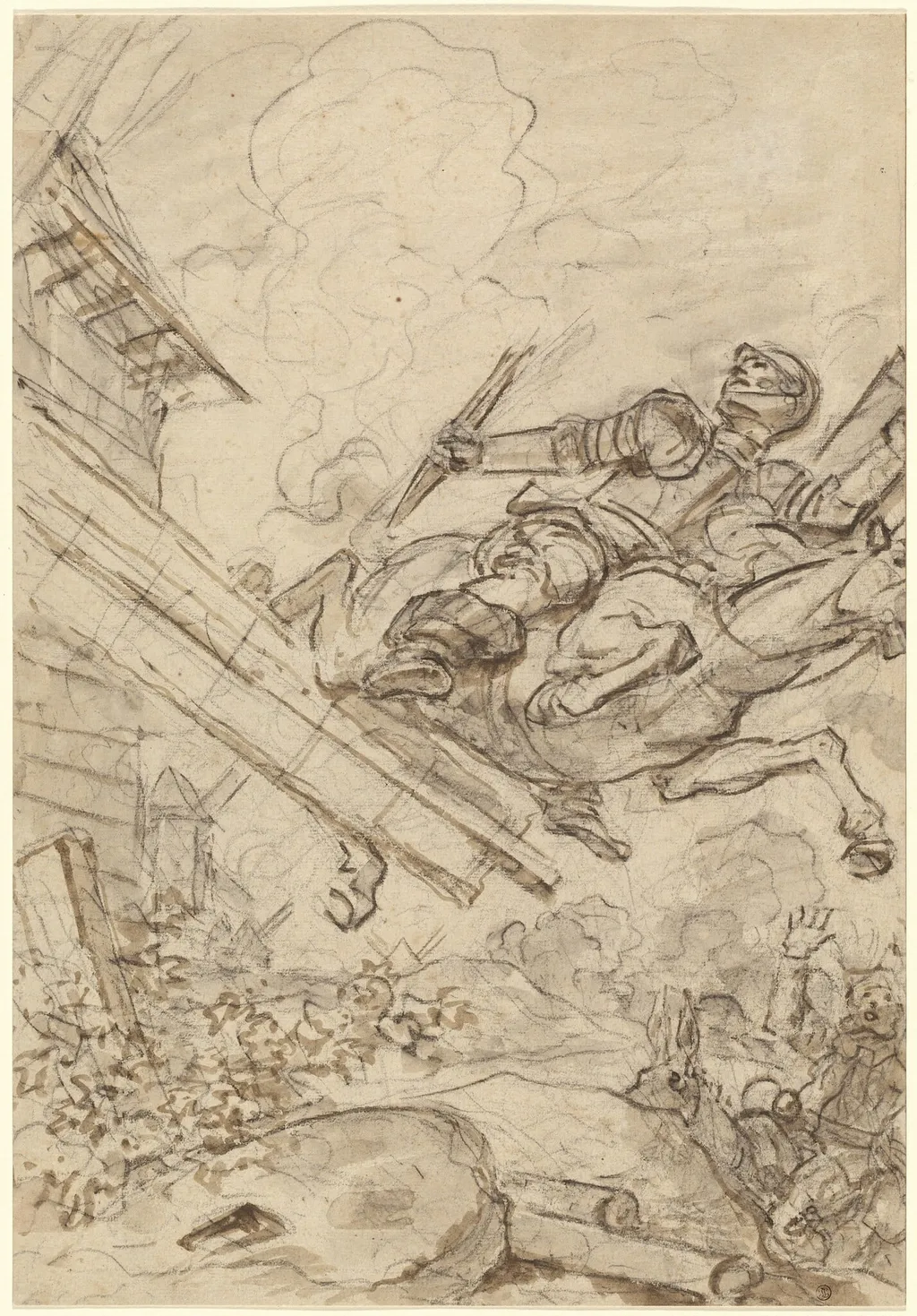 Don Quixote Attacking the Windmill, by Jean Honoré Fragonard, chalk, 1784