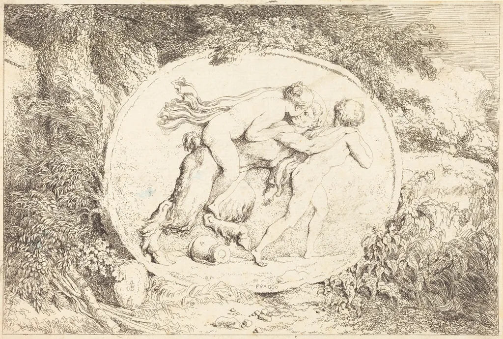 Nymph Astride a Satyr (Jeune fille a califourchon sur un satyre), by Jean Honoré Fragonard, ink, 1763