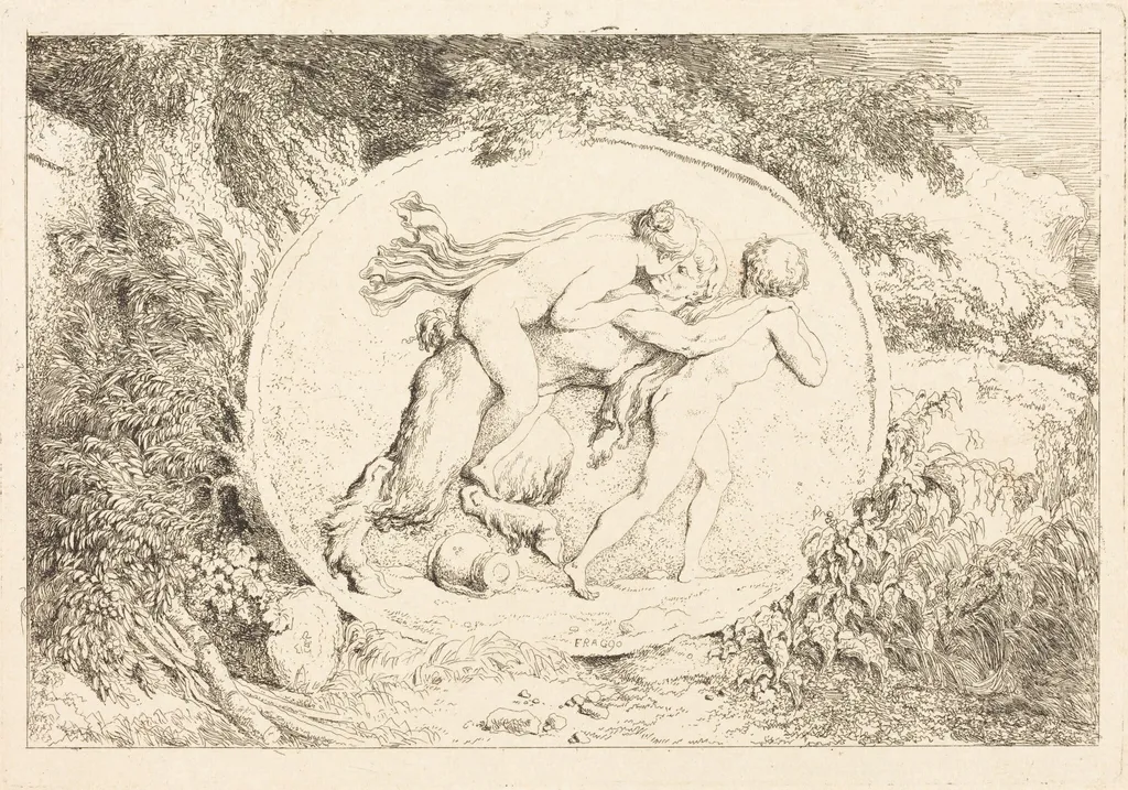 Nymph Astride a Satyr (Jeune fille a califourchon sur un satyre), by Jean Honoré Fragonard, ink, 1763