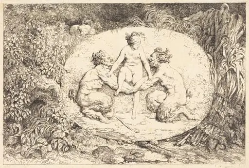 Nymph Supported by Two Satyrs (Nymphe s'asseyant sur les mains de deux satyres), by Jean Honoré Fragonard